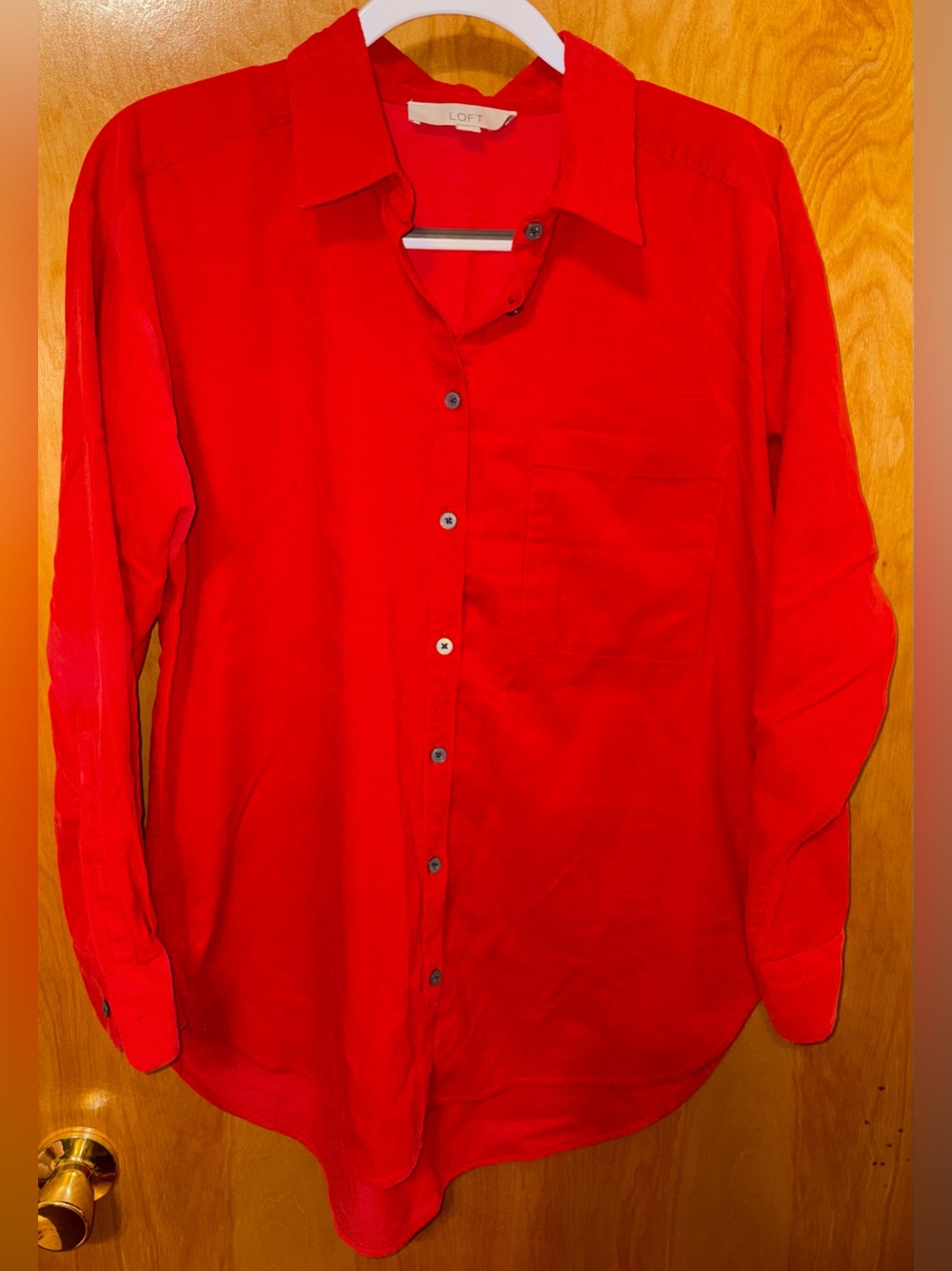 LOFT burnt orange button down corduroy high-low long sleeve tunic Size Medium